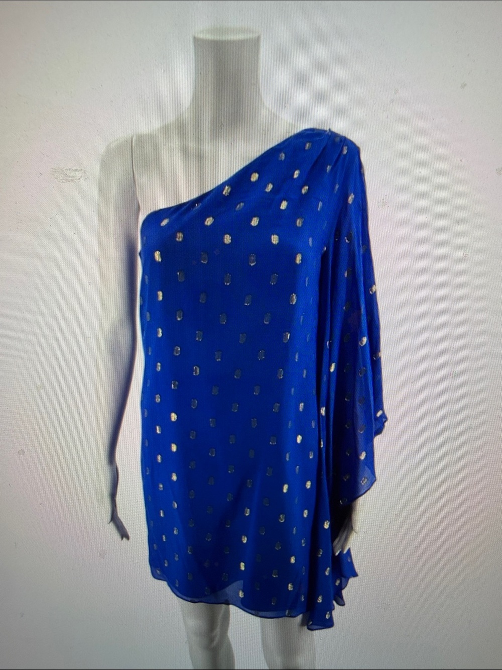 Lilly Pulitzer Marci One Shoulder Silk Dress Royal Blue Gold Metallic sz 8